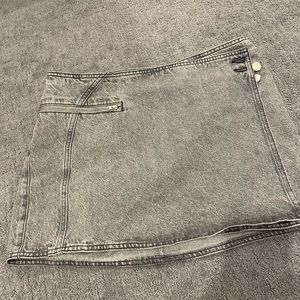 Grey denim mini wrap skirt